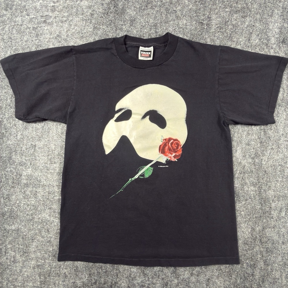 Vintage 90s Phantom Opera T Shirt Mens M Black Mask Rose Tultex Single Stitch